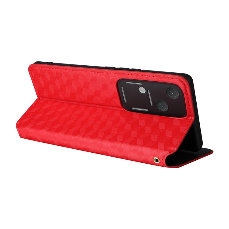 For vivo S18 5G / V30 Case Leather Magnetic Auto Closing Phone Stand Cover - Red