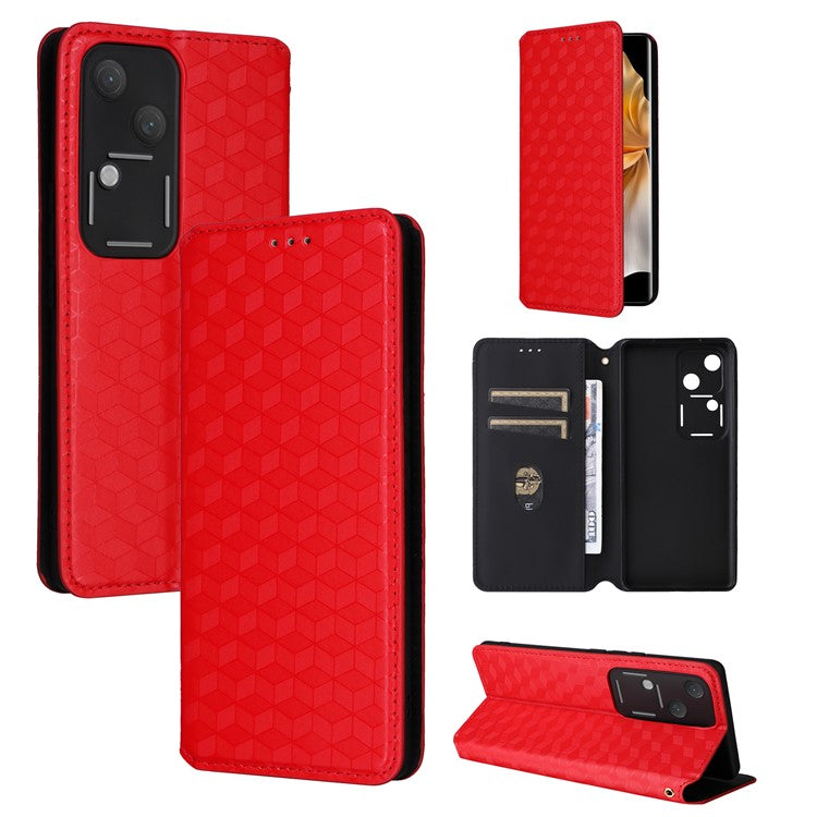 For vivo S18 5G / V30 Case Leather Magnetic Auto Closing Phone Stand Cover - Red