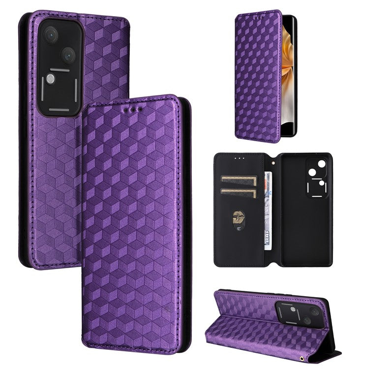 For vivo S18 5G / V30 Case Leather Magnetic Auto Closing Phone Stand Cover - Purple