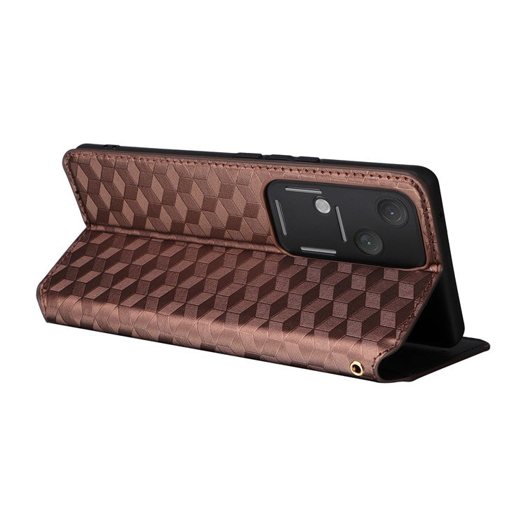 For vivo S18 5G / V30 Case Leather Magnetic Auto Closing Phone Stand Cover - Brown