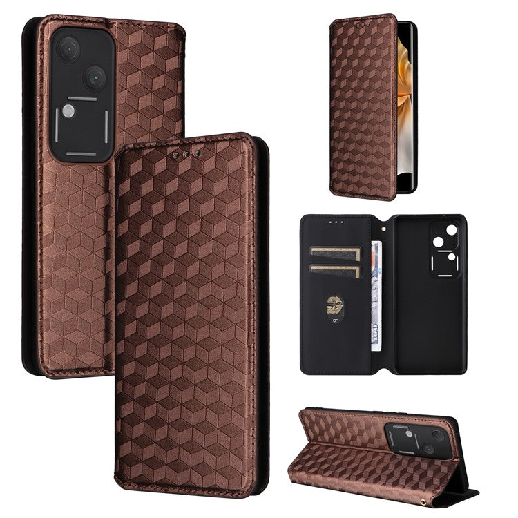 For vivo S18 5G / V30 Case Leather Magnetic Auto Closing Phone Stand Cover - Brown