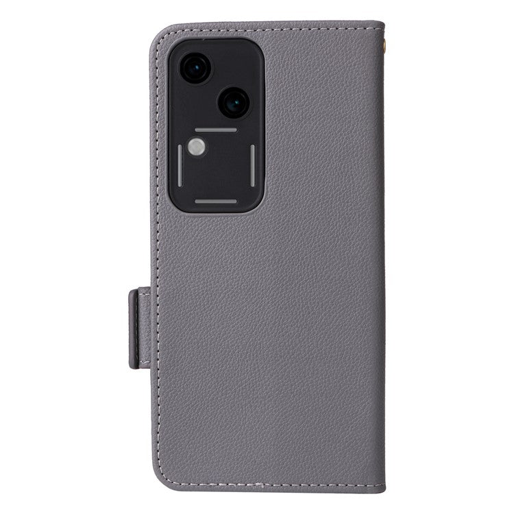 For vivo S18 5G / V30 Case PU Leather+TPU Phone Stand Cover with Hand Strap - Grey