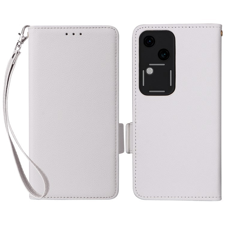 For vivo S18 5G / V30 Case PU Leather+TPU Phone Stand Cover with Hand Strap - White