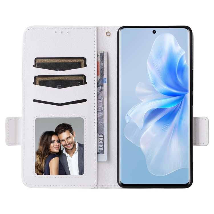 For vivo S18 5G / V30 Case PU Leather+TPU Phone Stand Cover with Hand Strap - White