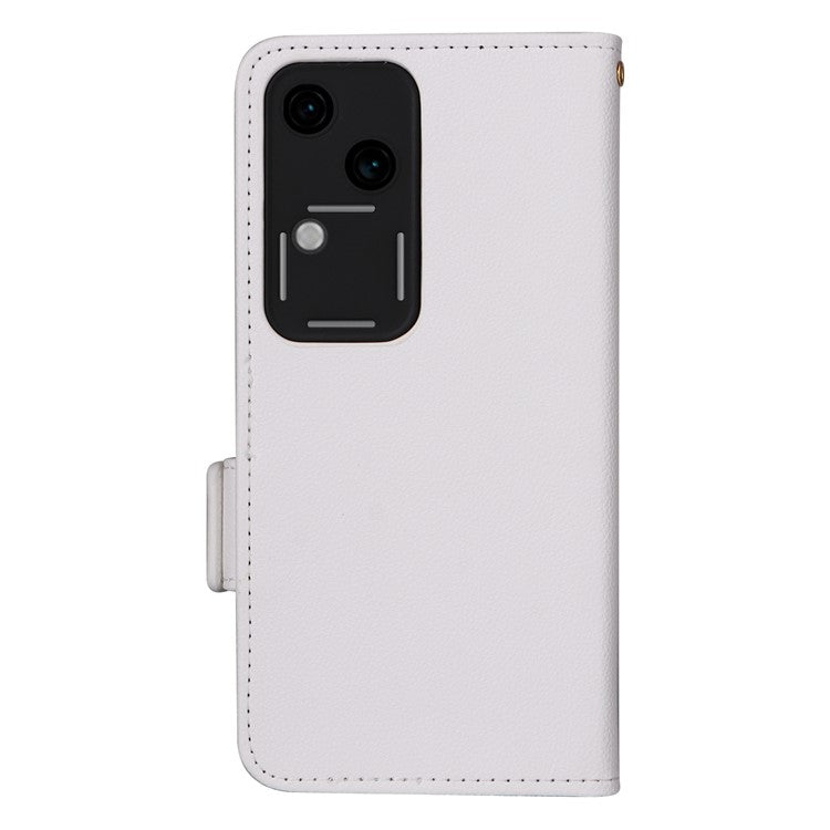 For vivo S18 5G / V30 Case PU Leather+TPU Phone Stand Cover with Hand Strap - White