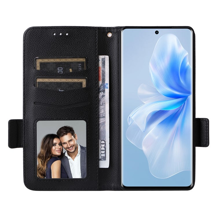 For vivo S18 5G / V30 Case PU Leather+TPU Phone Stand Cover with Hand Strap - Black