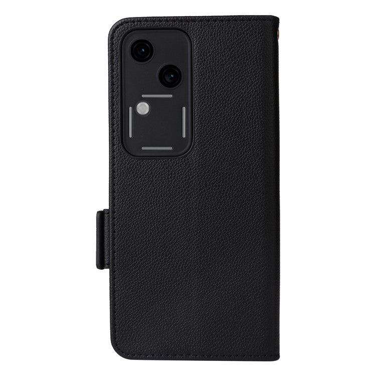 For vivo S18 5G / V30 Case PU Leather+TPU Phone Stand Cover with Hand Strap - Black