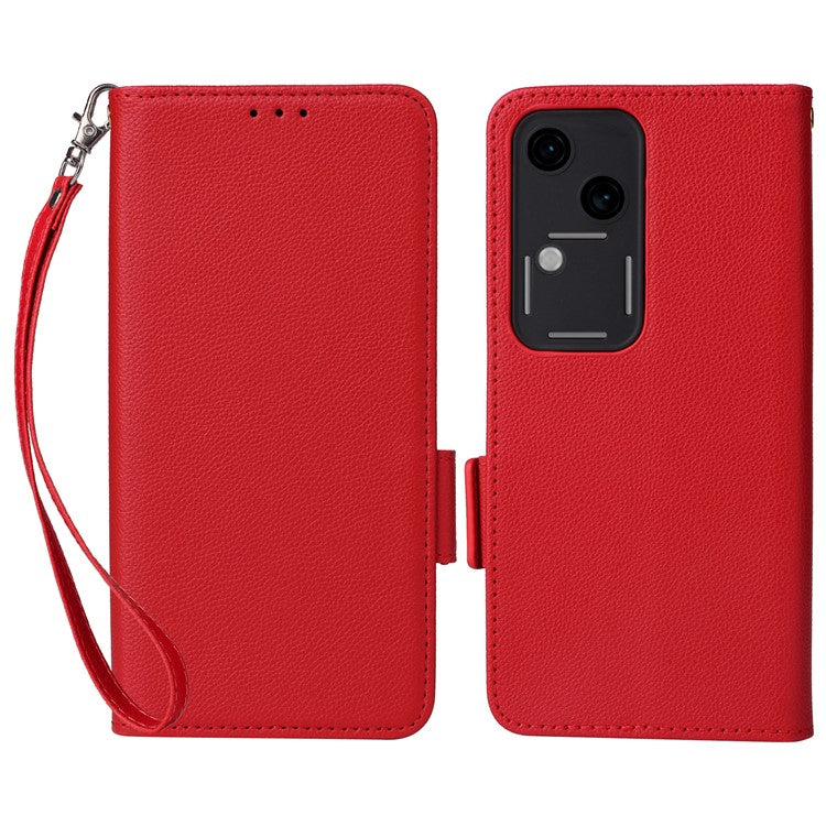 For vivo S18 5G / V30 Case PU Leather+TPU Phone Stand Cover with Hand Strap - Red