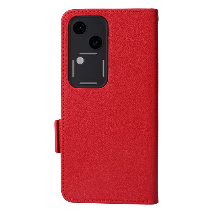 For vivo S18 5G / V30 Case PU Leather+TPU Phone Stand Cover with Hand Strap - Red