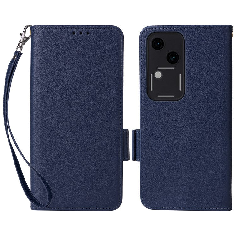 For vivo S18 5G / V30 Case PU Leather+TPU Phone Stand Cover with Hand Strap - Dark Blue