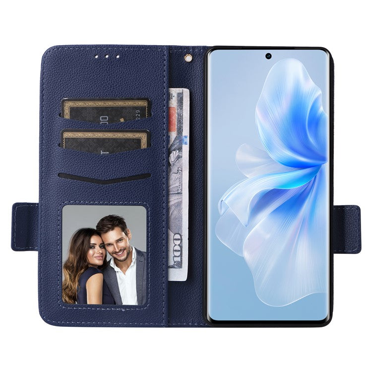 For vivo S18 5G / V30 Case PU Leather+TPU Phone Stand Cover with Hand Strap - Dark Blue