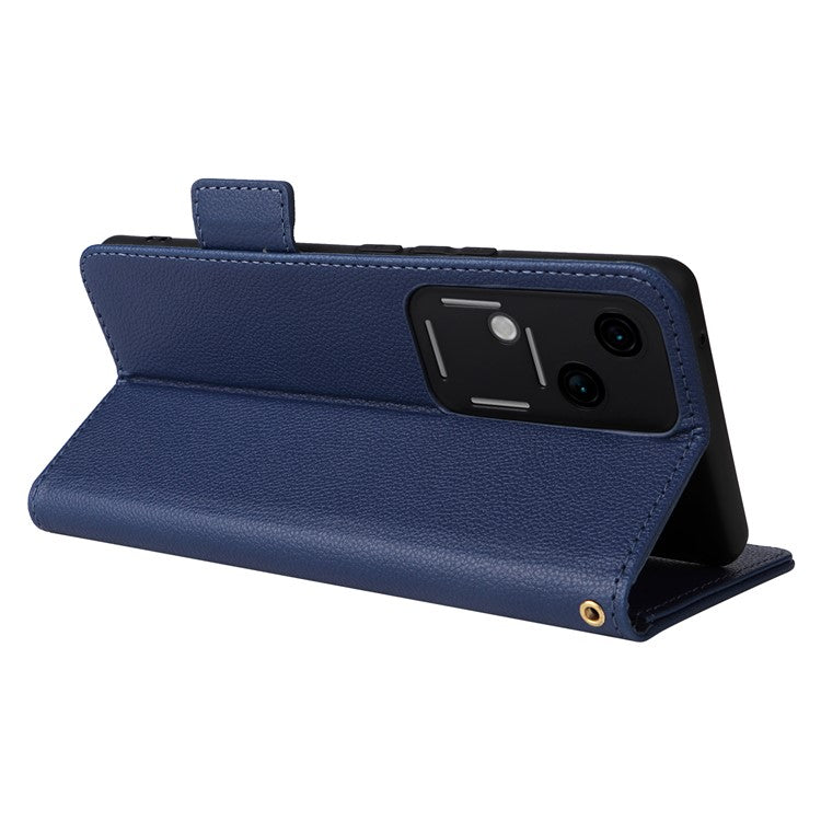 For vivo S18 5G / V30 Case PU Leather+TPU Phone Stand Cover with Hand Strap - Dark Blue