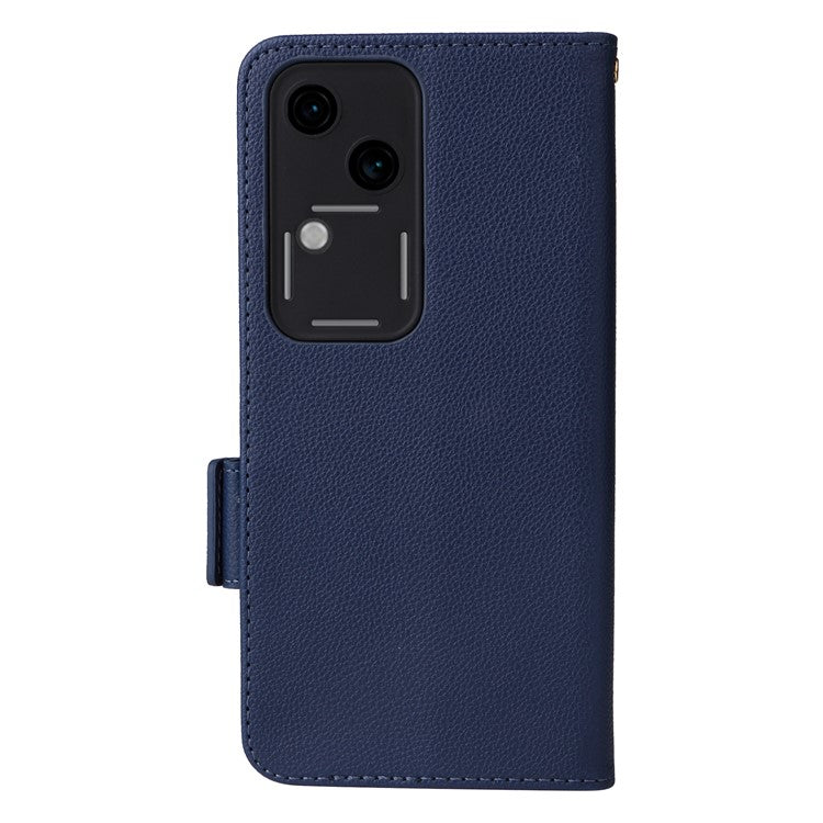 For vivo S18 5G / V30 Case PU Leather+TPU Phone Stand Cover with Hand Strap - Dark Blue