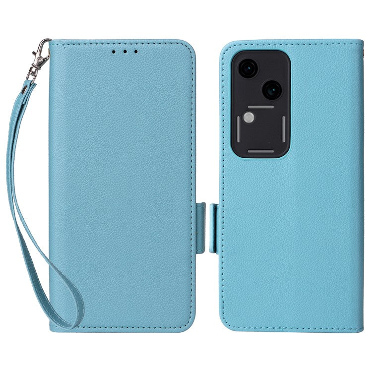 For vivo S18 5G / V30 Case PU Leather+TPU Phone Stand Cover with Hand Strap - Baby Blue