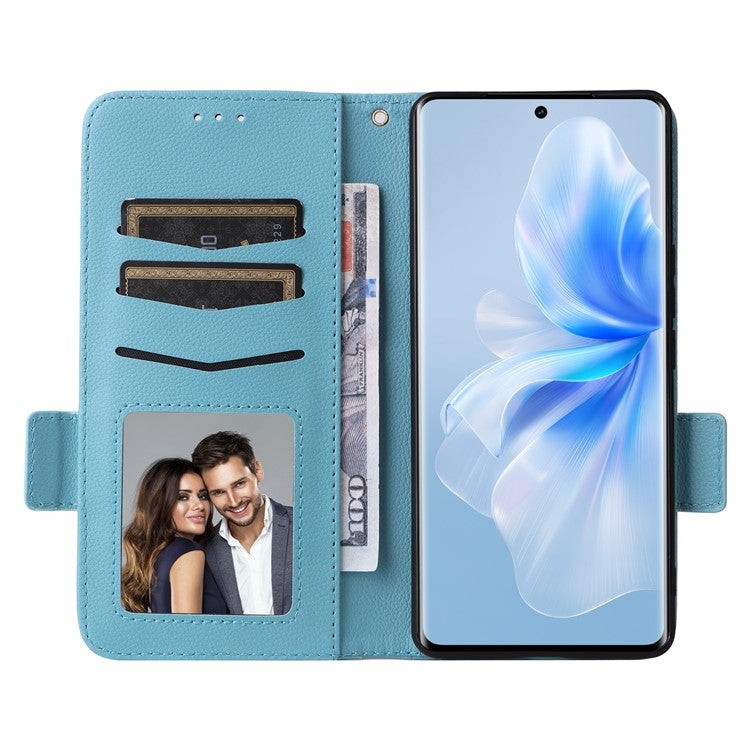 For vivo S18 5G / V30 Case PU Leather+TPU Phone Stand Cover with Hand Strap - Baby Blue