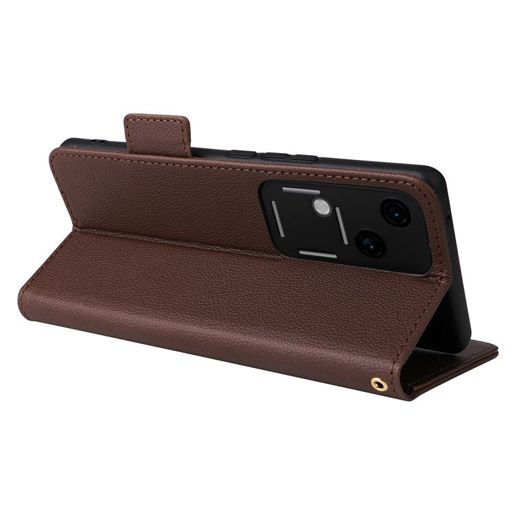 For vivo S18 5G / V30 Case PU Leather+TPU Phone Stand Cover with Hand Strap - Brown