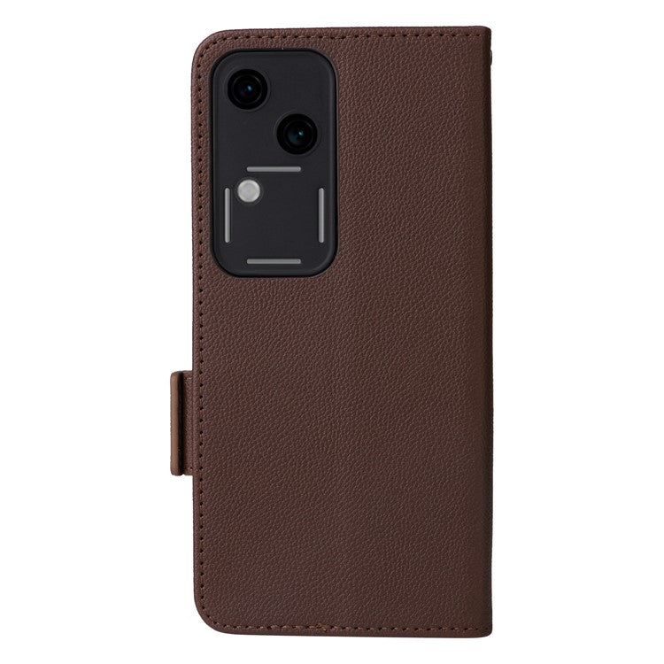 For vivo S18 5G / V30 Case PU Leather+TPU Phone Stand Cover with Hand Strap - Brown