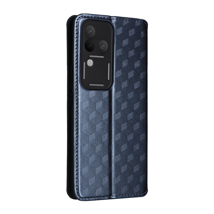 For vivo S18 Pro 5G / V30 Pro 5G Magnetic Case 3D Rhombus Imprinted Leather Wallet Cover - Blue