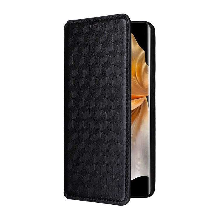 For vivo S18 Pro 5G / V30 Pro 5G Magnetic Case 3D Rhombus Imprinted Leather Wallet Cover - Black