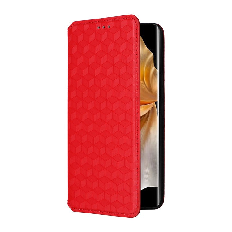 For vivo S18 Pro 5G / V30 Pro 5G Magnetic Case 3D Rhombus Imprinted Leather Wallet Cover - Red