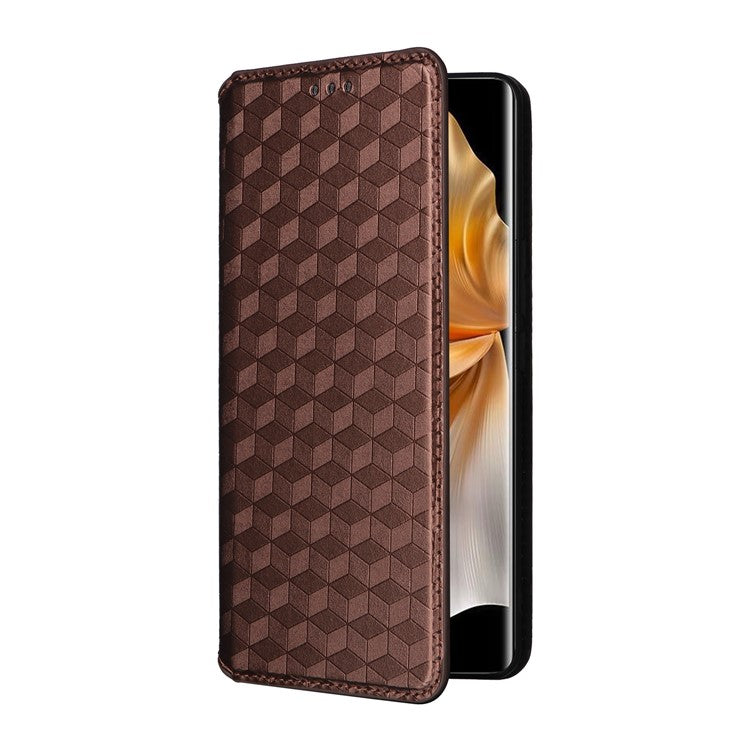 For vivo S18 Pro 5G / V30 Pro 5G Magnetic Case 3D Rhombus Imprinted Leather Wallet Cover - Brown