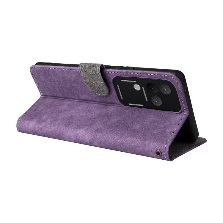 For vivo S18 Pro 5G / V30 Pro 5G Case Leather RFID Blocking Phone Stand Cover - Purple