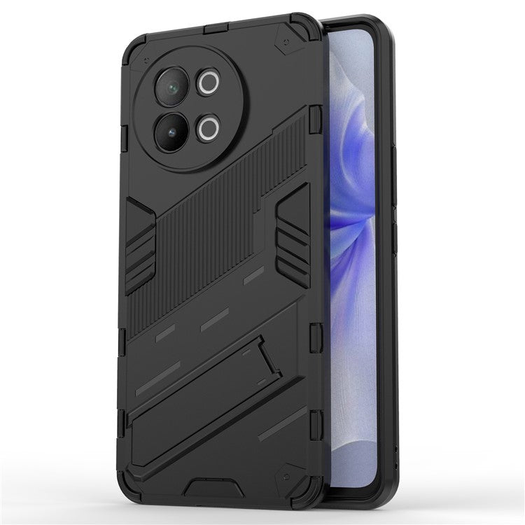 TPU+PC Phone Case for vivo S18e 5G Hidden Kickstand Back Cover - Black