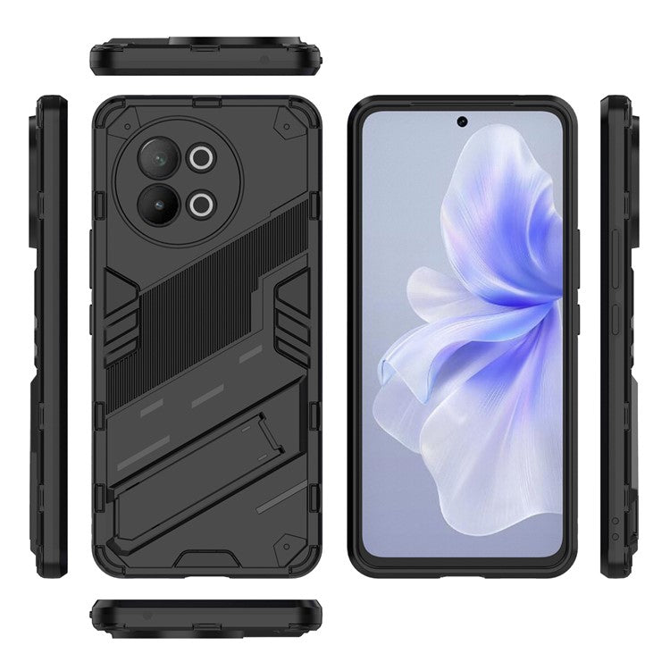 TPU+PC Phone Case for vivo S18e 5G Hidden Kickstand Back Cover - Black