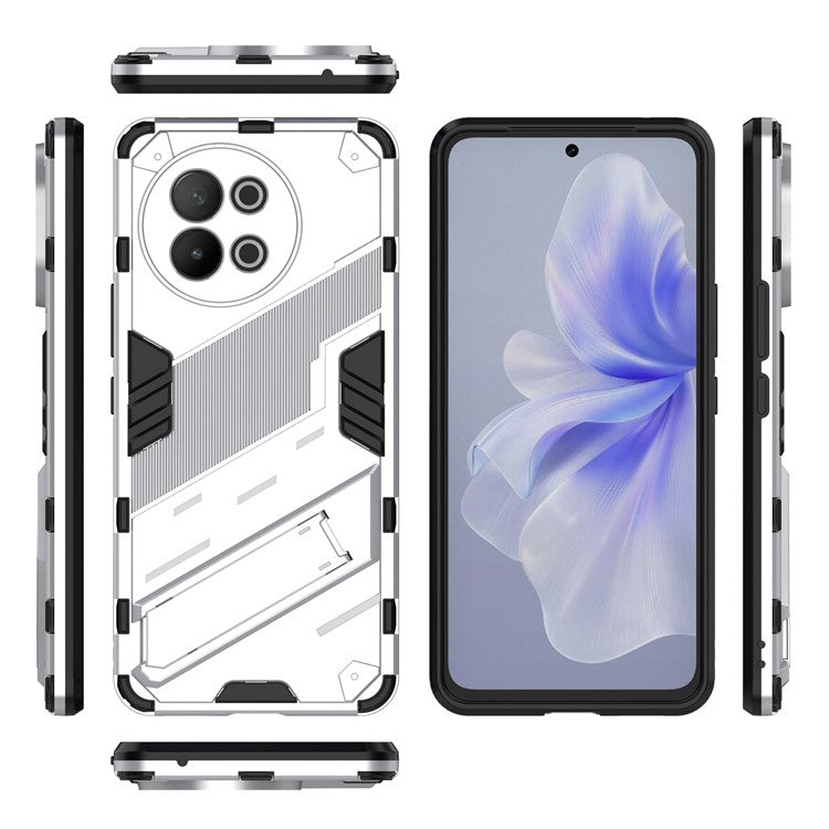 TPU+PC Phone Case for vivo S18e 5G Hidden Kickstand Back Cover - White