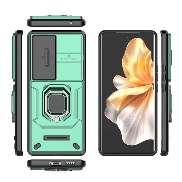 For vivo S18 5G Case Anti-drop PC + TPU Back Cover with Slide Camera Lid - Green