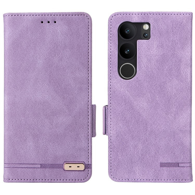 For vivo V29 Pro 5G Phone Case Leather Flip Stand Cover with Hardware Decor - Purple