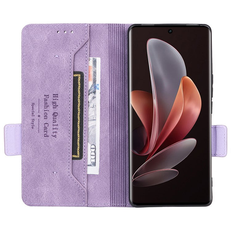 For vivo V29 Pro 5G Phone Case Leather Flip Stand Cover with Hardware Decor - Purple