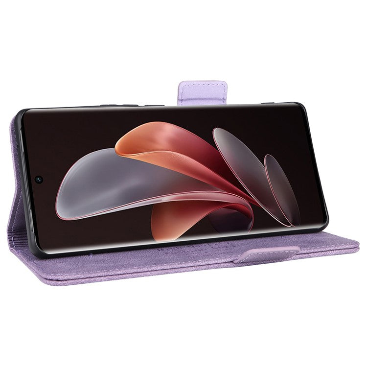 For vivo V29 Pro 5G Phone Case Leather Flip Stand Cover with Hardware Decor - Purple