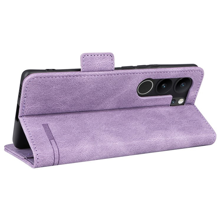 For vivo V29 Pro 5G Phone Case Leather Flip Stand Cover with Hardware Decor - Purple