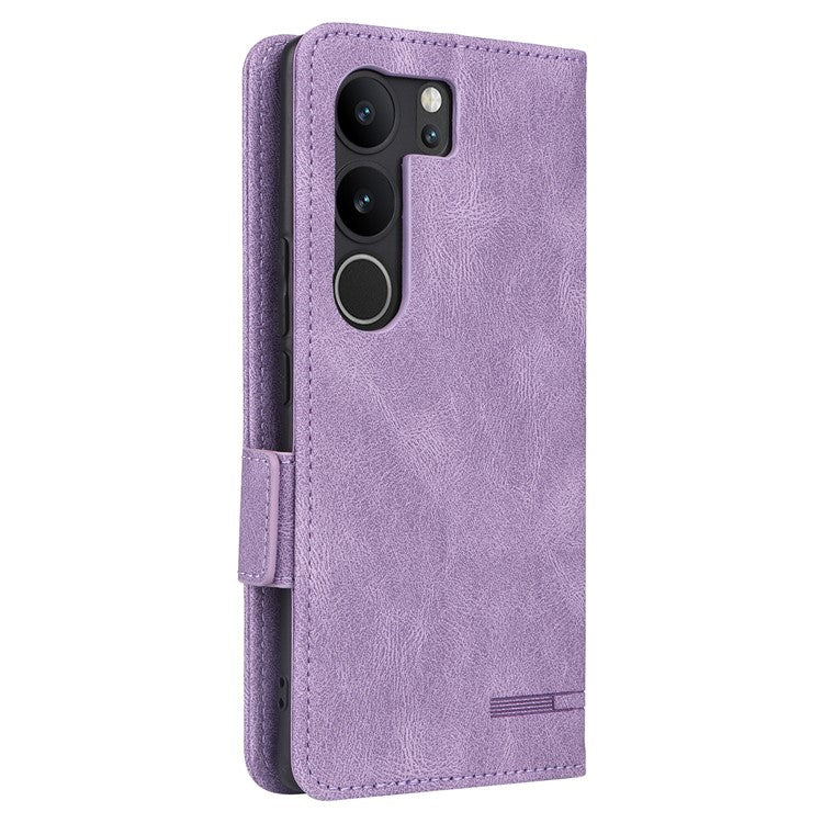 For vivo V29 Pro 5G Phone Case Leather Flip Stand Cover with Hardware Decor - Purple