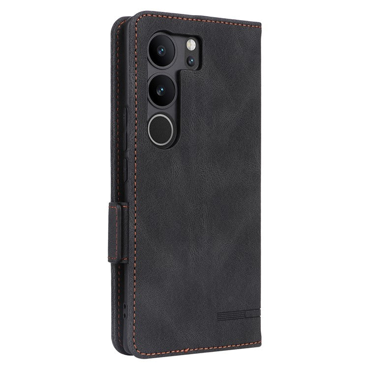 For vivo V29 Pro 5G Phone Case Leather Flip Stand Cover with Hardware Decor - Black