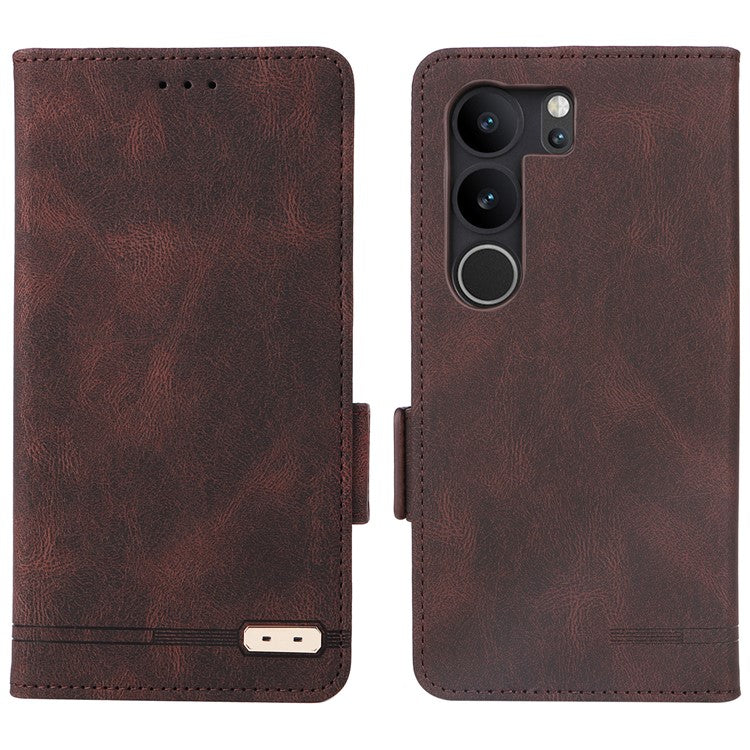 For vivo V29 Pro 5G Phone Case Leather Flip Stand Cover with Hardware Decor - Coffee