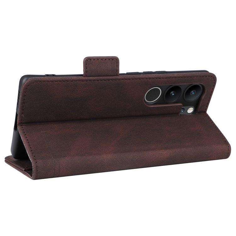 For vivo V29 Pro 5G Phone Case Leather Flip Stand Cover with Hardware Decor - Coffee