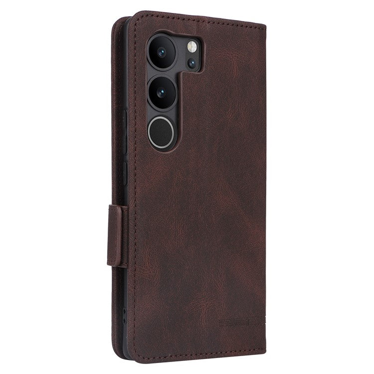 For vivo V29 Pro 5G Phone Case Leather Flip Stand Cover with Hardware Decor - Coffee