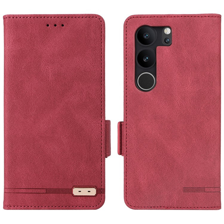 For vivo V29 Pro 5G Phone Case Leather Flip Stand Cover with Hardware Decor - Rose