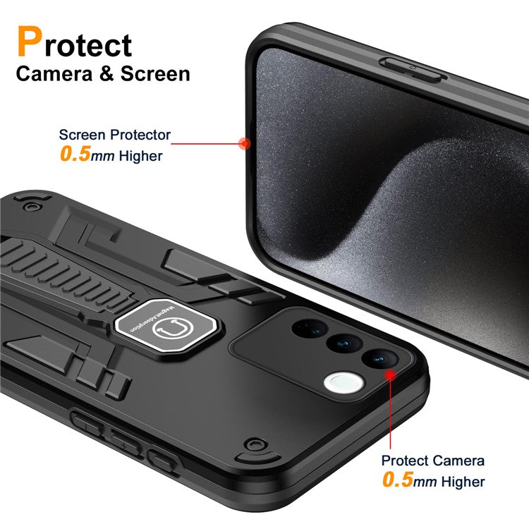 For vivo V27 5G / V27 Pro 5G / S16 / S16 Pro Phone Case Non-Slip Shockproof with Kickstand - Black