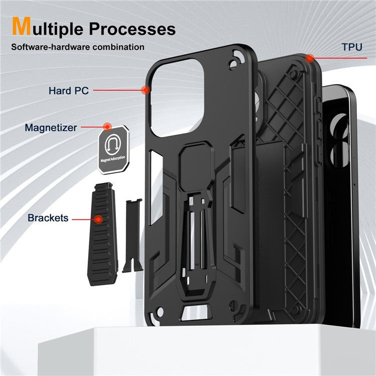 For vivo Y33s / T1x 4G Phone Case Drop Protective Cover with Built-in Kickstand - Black