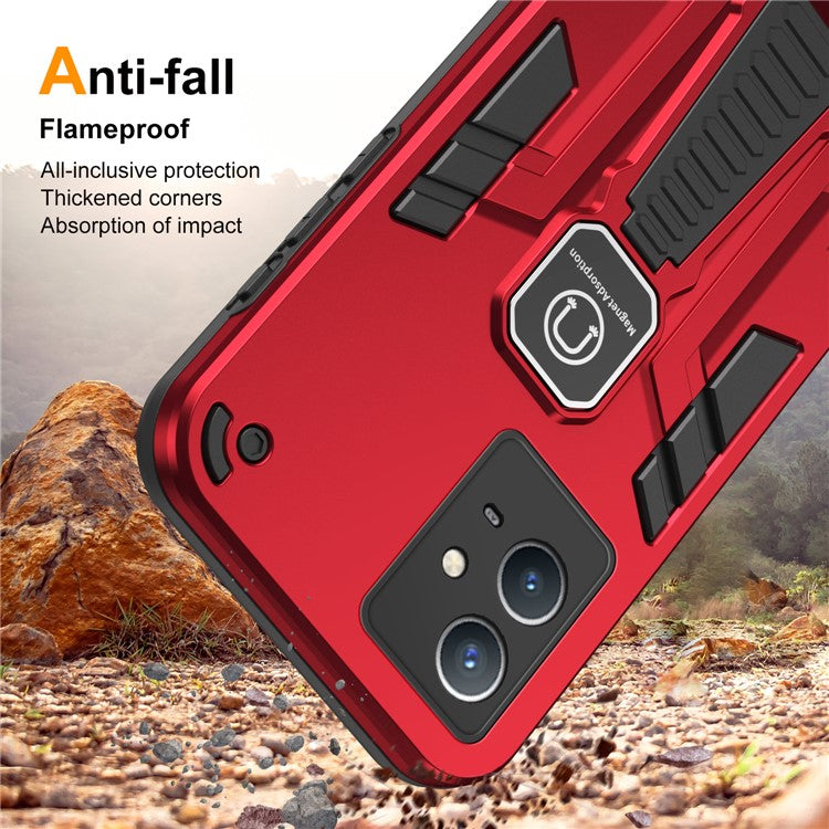 For vivo Y33s / T1x 4G Phone Case Drop Protective Cover with Built-in Kickstand - Red