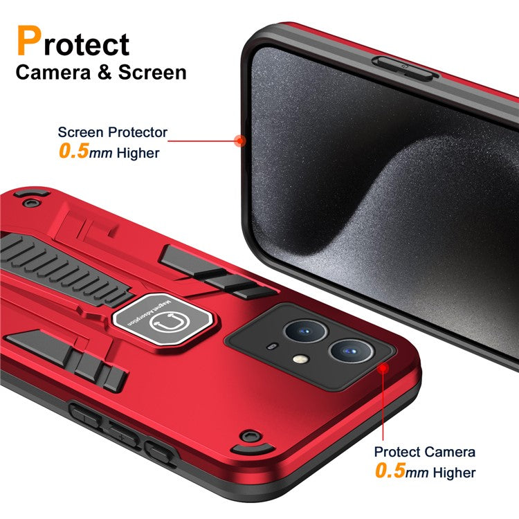 For vivo Y33s / T1x 4G Phone Case Drop Protective Cover with Built-in Kickstand - Red