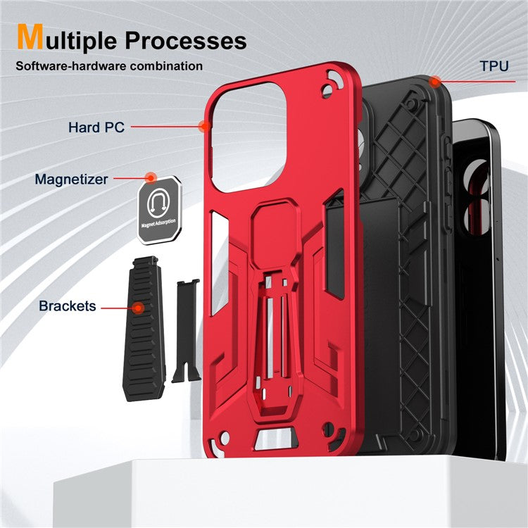 For vivo Y33s / T1x 4G Phone Case Drop Protective Cover with Built-in Kickstand - Red