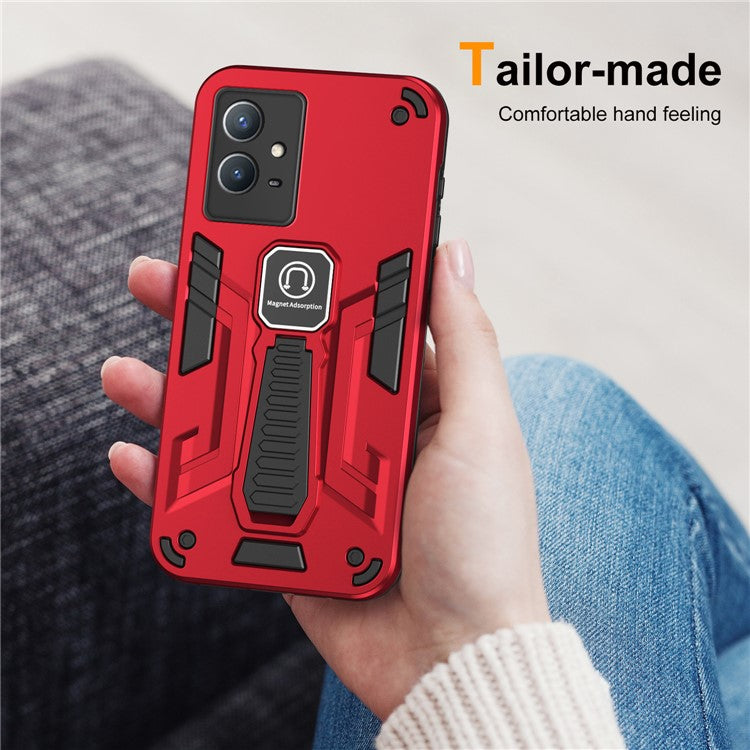 For vivo Y33s / T1x 4G Phone Case Drop Protective Cover with Built-in Kickstand - Red