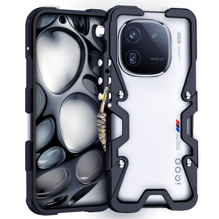 For vivo iQOO 12 Pro 5G Case Aluminium Alloy Slim Phone Cover with Strap - Black