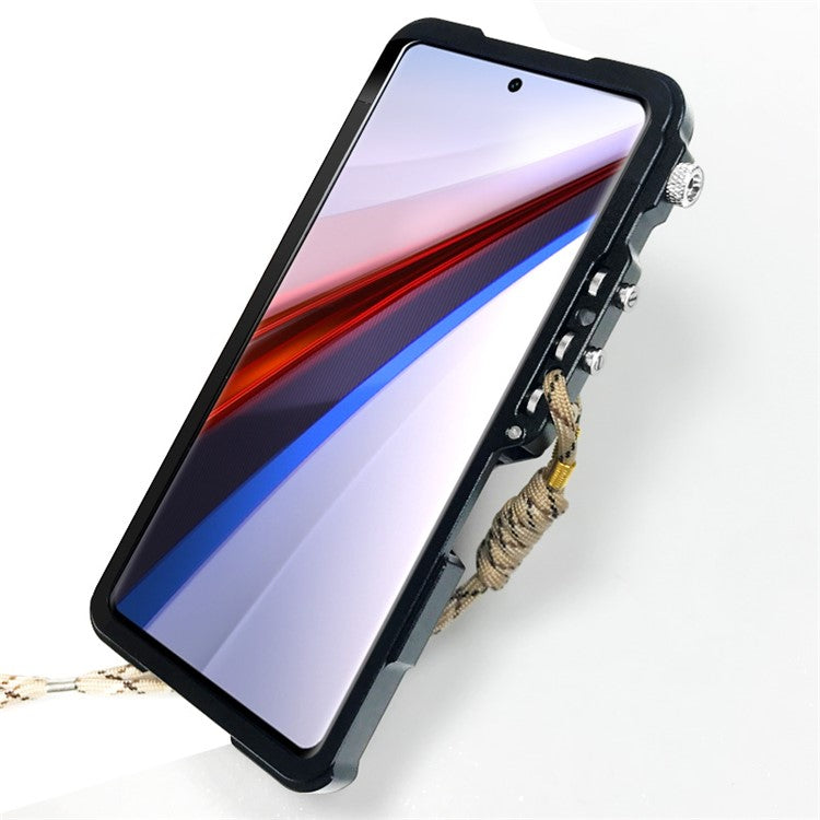 For vivo iQOO 12 Pro 5G Case Aluminium Alloy Slim Phone Cover with Strap - Black