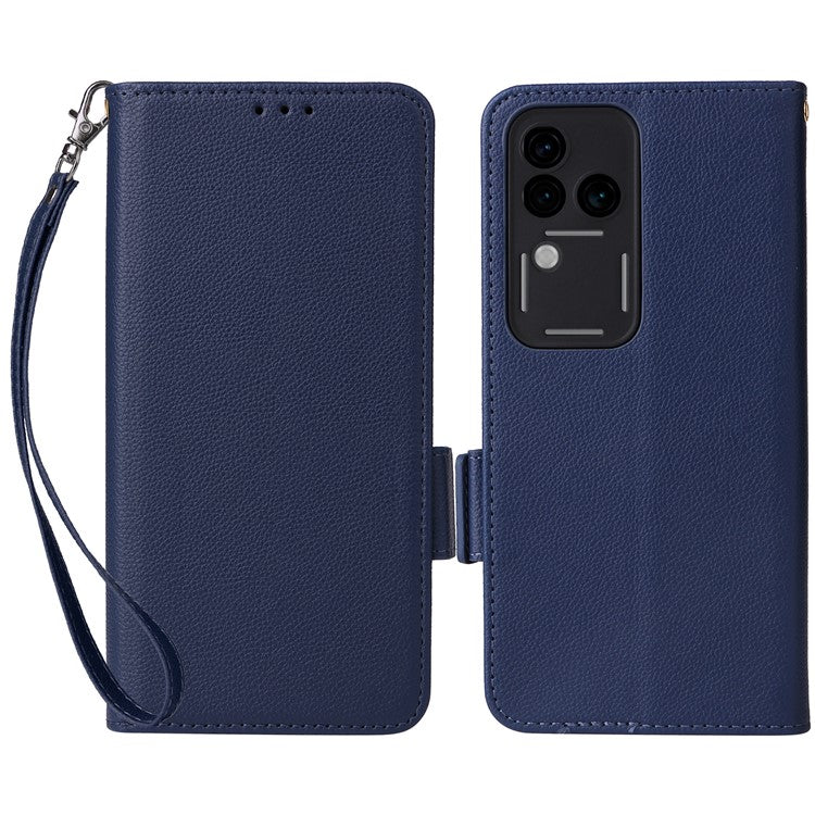 For vivo S18 Pro 5G / V30 Pro 5G Leather Case Wallet Litchi Texture Phone Cover - Dark Blue