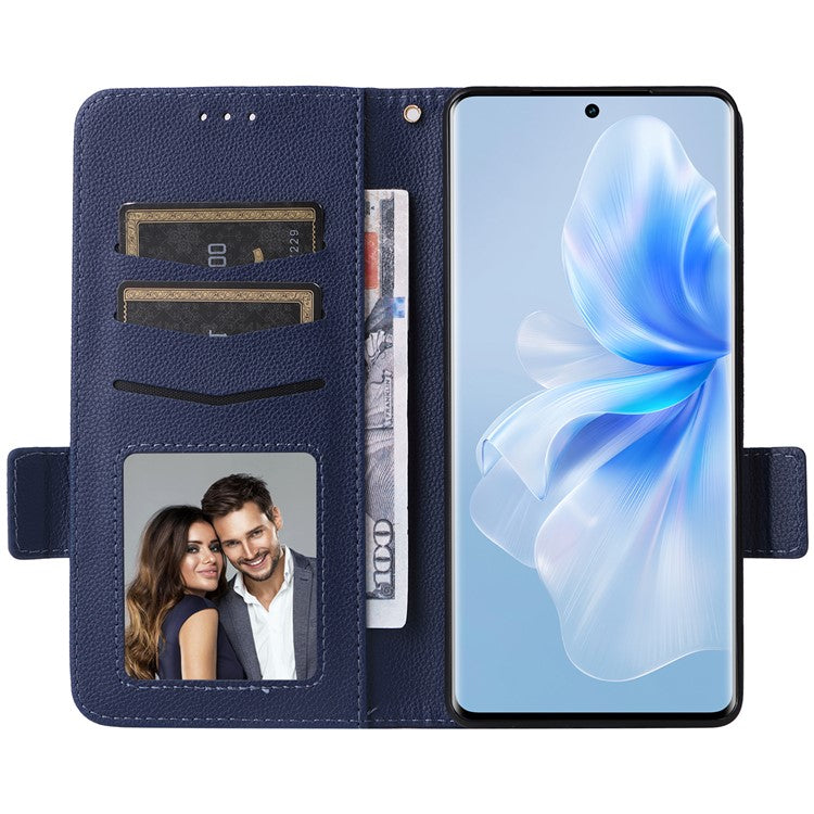 For vivo S18 Pro 5G / V30 Pro 5G Leather Case Wallet Litchi Texture Phone Cover - Dark Blue